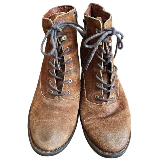 Born Vilma Womens Brown Suede Lace-Up Ankle Boots Side Zip Stacked Heel Size 9.5 - Picture 5 of 10